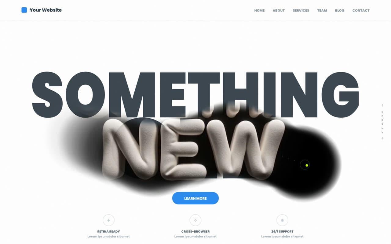 A dated agency homepage being erased by a cursor to reveal a modern site underneath, then the full rebuilt page scrolling past.